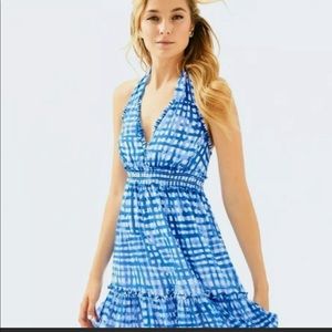 Lilly Pulitzer Cailee Halter Dress Blue Gingham Feelin Beachy Ruffle